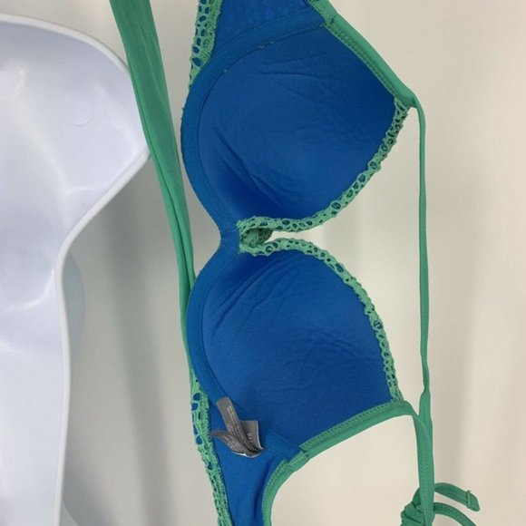Aerie 34A Turquoise Blue Green Padded Push-Up  Halter Bikini Swimsuit Top - Picture 5 of 7